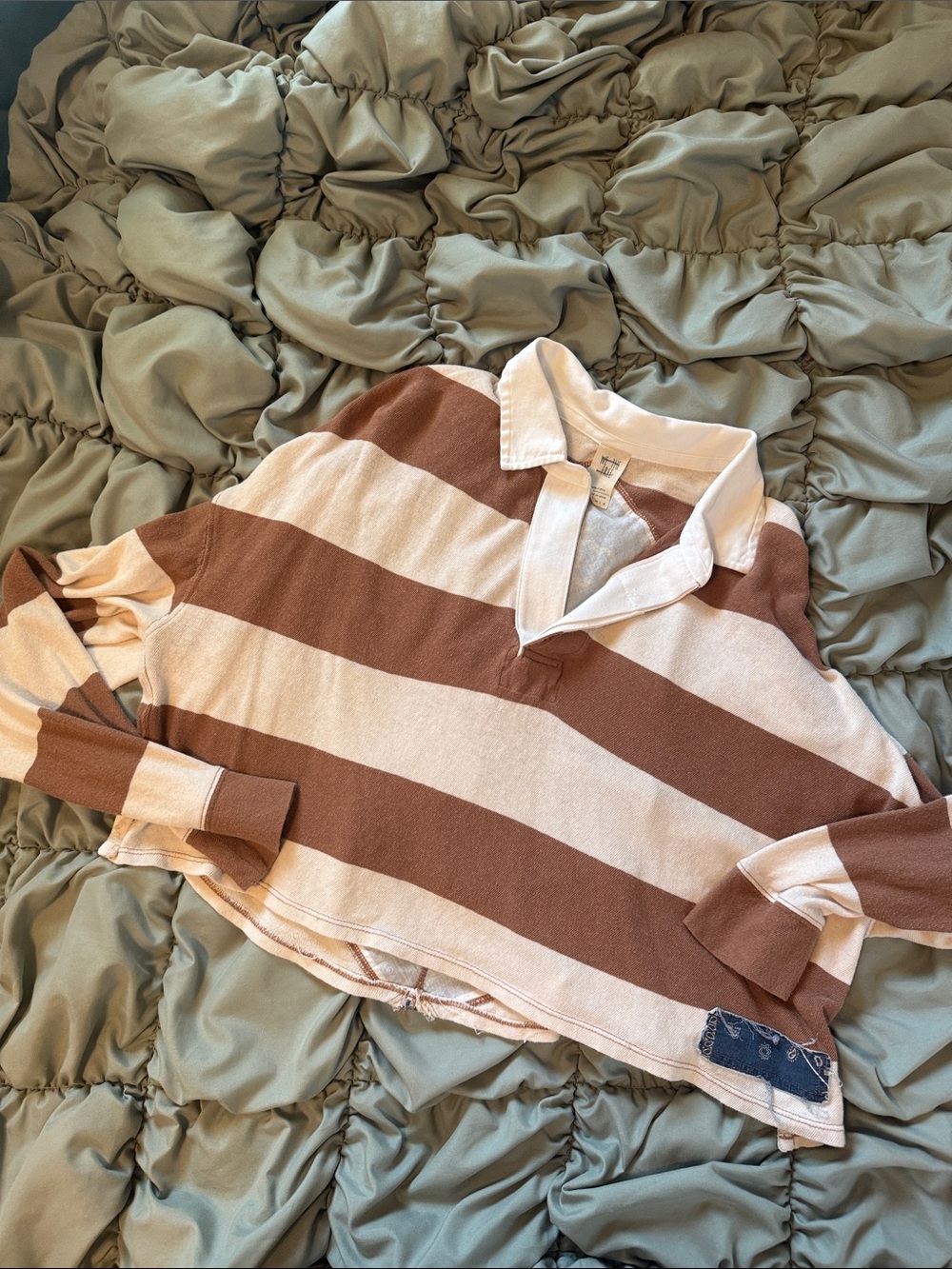 Striped Brown & Cream Rugby-Style Women's Tee from Free People